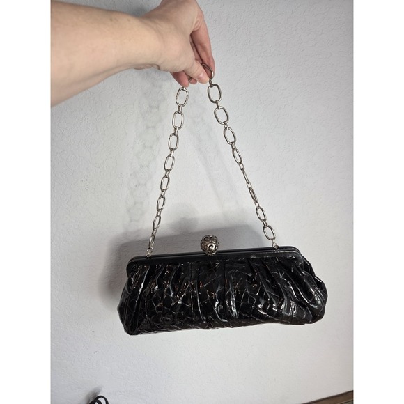 Brighton Black Patent Leather Chain Strap Shoulder Hand Bag Clutch Formal